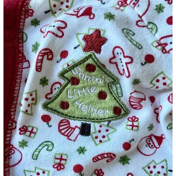 Baby’s Christmas Footed Pajamas with printed designs snd appliqué, Sz:0-3m - Picture 3 of 5